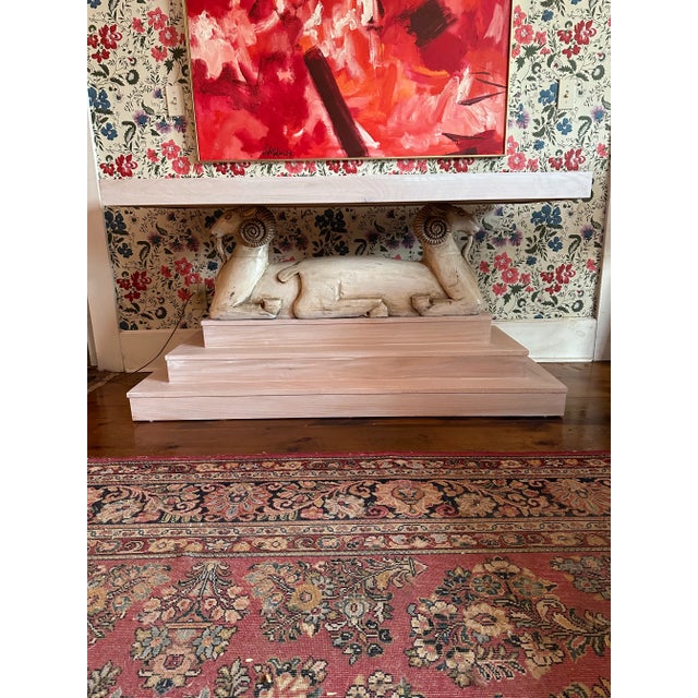 1930’ks Style Three Tier Pickled Oak Ram Console Table With Goats For Sale - Image 9 of 10