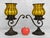 - A Pair of Late 20th Century Mantle Candle Holders - Wrought Iron Bases with Attractive Pierced Grapevine Motif - Caged...