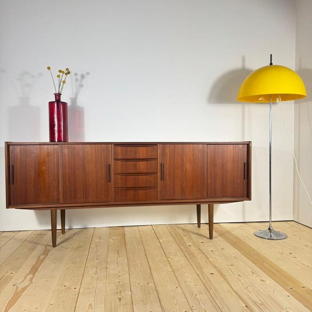 Wood Teak Sideboard with Sliding Doors and Drawers, 1960s For Sale - Image 7 of 9