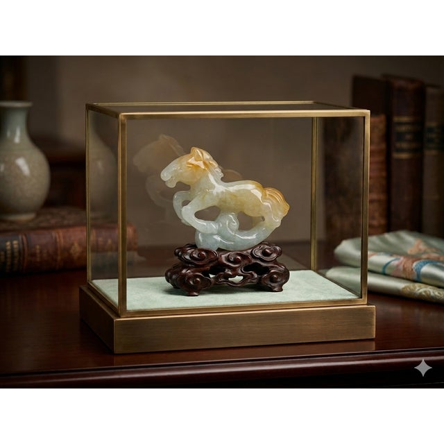 Mustard Chinese Yellow White Stone Carved Horse Shape Pendant Display Art For Sale - Image 8 of 9