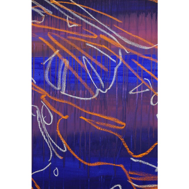 Paint "Monstera Double Shadows Blue Orange" - Large Original Acrylic Painting by Simon Findlay For Sale - Image 7 of 18