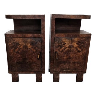 Italian Art Deco Nightstands in Burl Wood, 1940s, Set of 2 For Sale