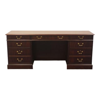 National / Mt. Airy Banded Mahogany Traditional Style 72" Office Computer Desk / Credenza 1055-306 For Sale