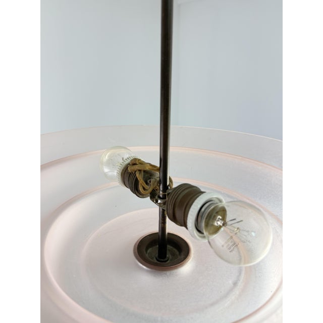 Art Deco 2-light chandelier in pink glass and chromed metal, 1940s Good condition, minor signs of wear. Diameter 40 cm,...