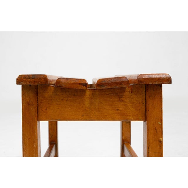 Mid-Century Modern Industrial Brutalist Wooden Stool, Belgium, 1920s For Sale - Image 3 of 11