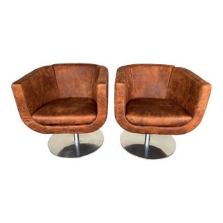 B&b Italia Tulip Model 360 Degrees Rotatable Brown Armchairs by Jeffrey Bernett - a Pair For Sale