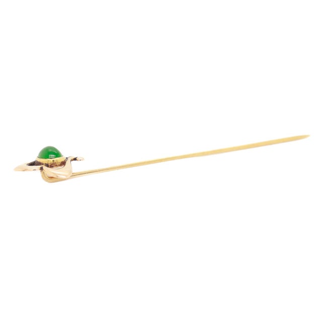 Antique Art Nouveau 14k Gold & Jade Green Glass Stickpin For Sale - Image 11 of 12