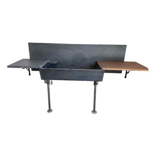 Antique Slate Sink With Backsplash, Integrated Soap Dish & Brass Drain For Sale