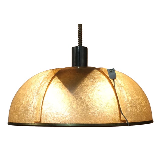 Brass and Fiberglass S447 Pendant Lamp by Idea Studio Tecno for Luci Italia, 1970s For Sale