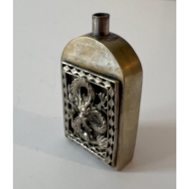 Patinated Silver Chinese Repousse Dragon Perfume Bottle For Sale - Image 4 of 8