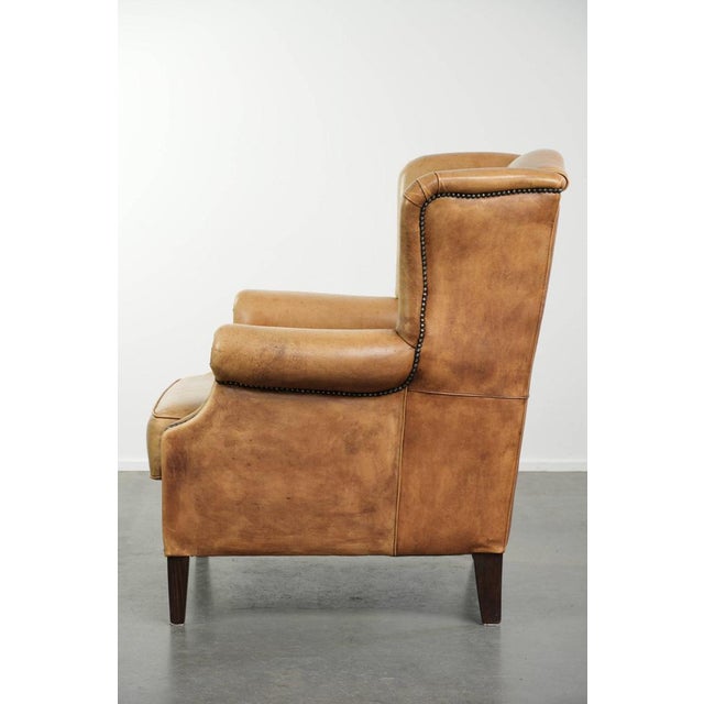 Wing Chair in Light Cowhide Leather For Sale - Image 5 of 14