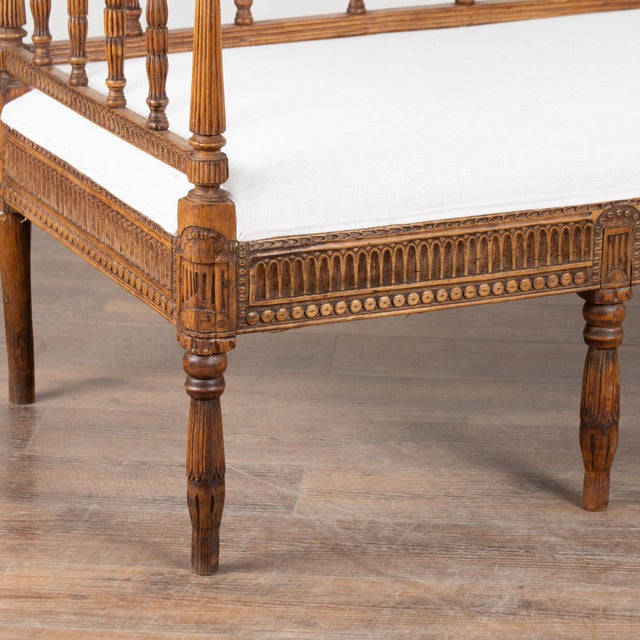 19th Century Swedish Gustavian Upholstered Carved Pine Bench Settee For Sale - Image 6 of 13