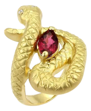 Pink Tourmaline Diamonds 18k Yellow Gold Snake Ring - Size 5.5