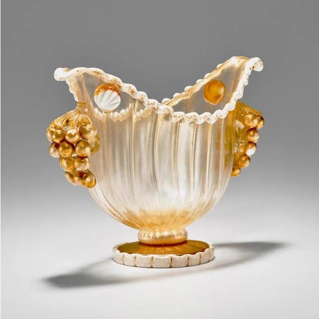 Gold Footed Bowl with Gold Leaf & Grapes by Ercole Barovier for Barovier, Toso & Co., 1949 For Sale - Image 8 of 12