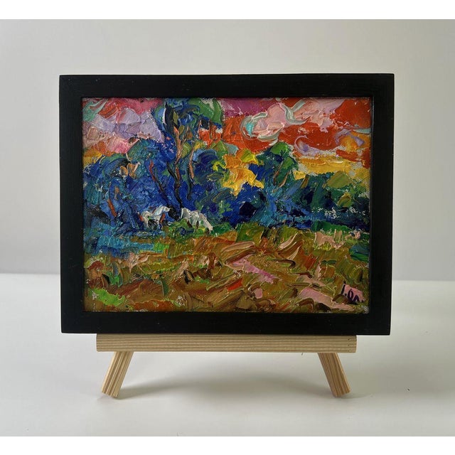 The Oil painting Canvas titled “Evening nature” immerses the viewer in a world of rich contrasts, expressive brushstrokes,...