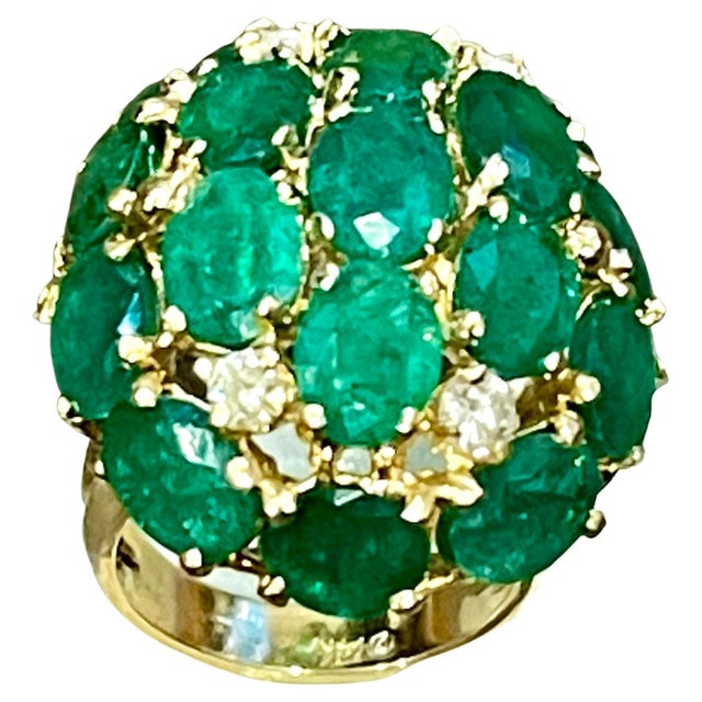 12.5 Ct Natural Brazilian Emerald & Dimond Dome Shape Cocktail Ring 14 Kt Y Gold For Sale - Image 15 of 18