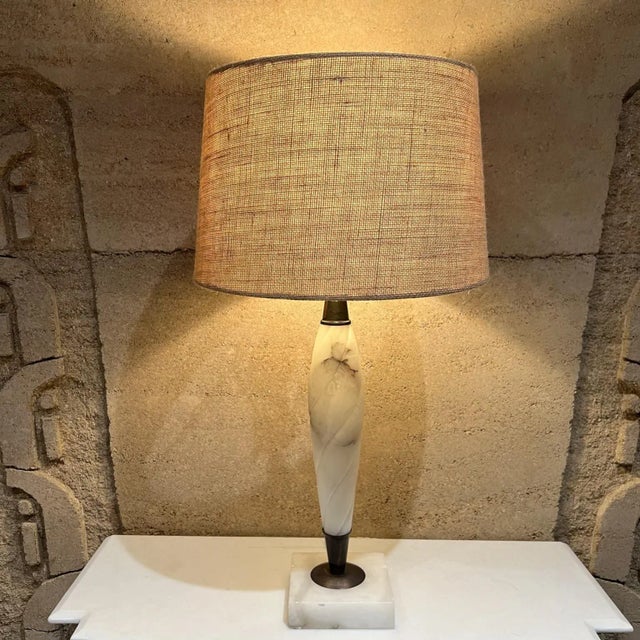 1950s Onyx Table Lamps in White & Gray - a Pair For Sale - Image 4 of 13