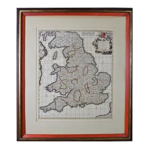 England and the British Isles: A Large 17th Century Hand-Colored Map by De Wit, 1680