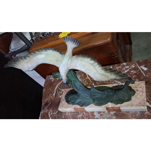 Art Deco Seagull in Flight on a Wave in Spelter and Marble from Sculpture, 1890s For Sale - Image 3 of 6