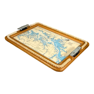 Vintage Nautical Serving Tray With Chesapeake Bay Chart and Rope Detail