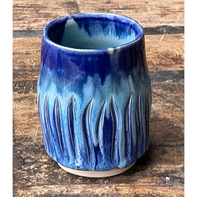 Vintage Studio Pottery Blue Ceramic Vase For Sale - Image 9 of 18