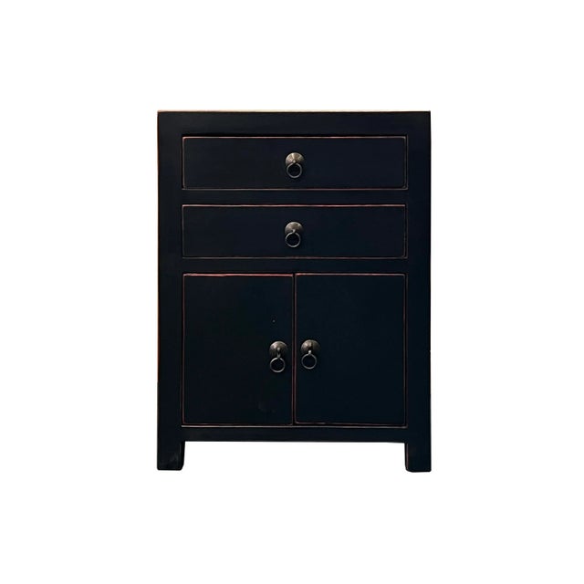 Chinese Oriental Distressed Black 2 Drawers End Table Nightstand For Sale In San Francisco - Image 6 of 6