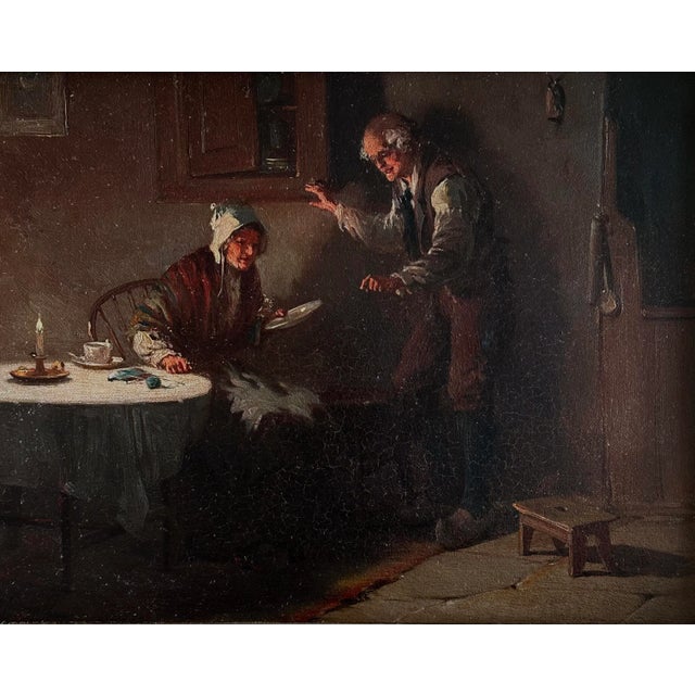 This exquisite 19th-century oil painting captures the charm of a traditional Dutch interior scene. The intimate...