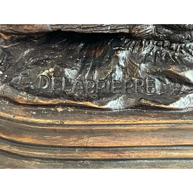 Antique French Bronze Hunting Dog Sculpture Signed E. Delabrièrre – Animalier Pointer With Game Bird c.1900 For Sale - Image 4 of 11