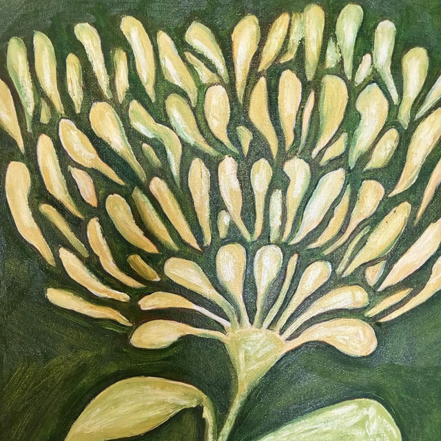Original Botanical Flower Painting in Brushed Gold Frame, Oil on Canvas, 14.5" X 14.5" by Tatiana Duperault For Sale - Image 4 of 4