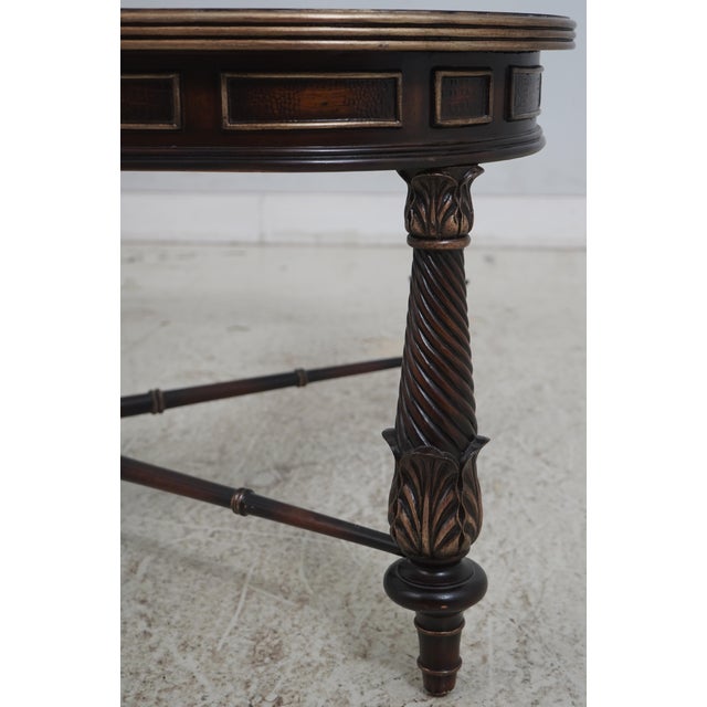 Mixed Wood Inlaid Glass Top X Base Coffee Table For Sale - Image 4 of 13