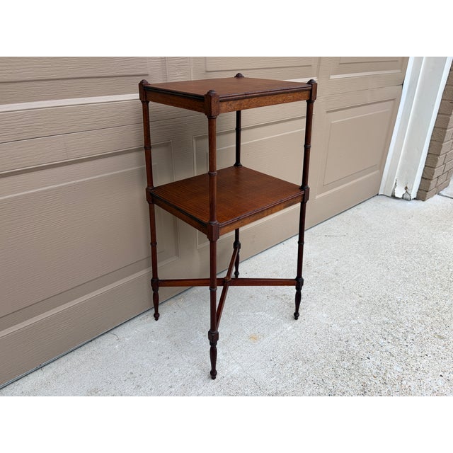 Wood Early 20th Century Berkey & Gay Mahogany Faux Bamboo Two-Tier Side Table For Sale - Image 7 of 14