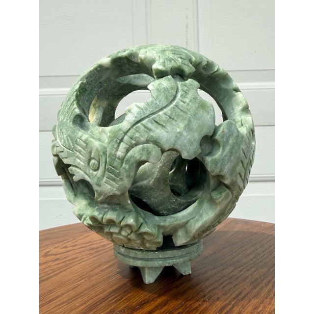 Asian Carved Jade Stone Puzzle Ball For Sale - Image 3 of 7