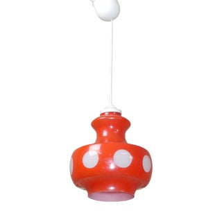 Small Red Glass Ceiling Lamp with White Polka Dots, 1950s For Sale