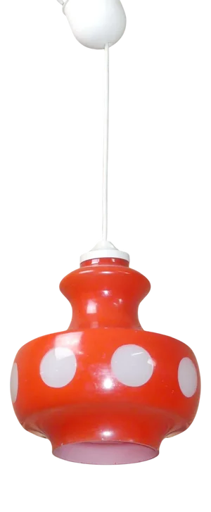 Small Red Glass Ceiling Lamp with White Polka Dots, 1950s