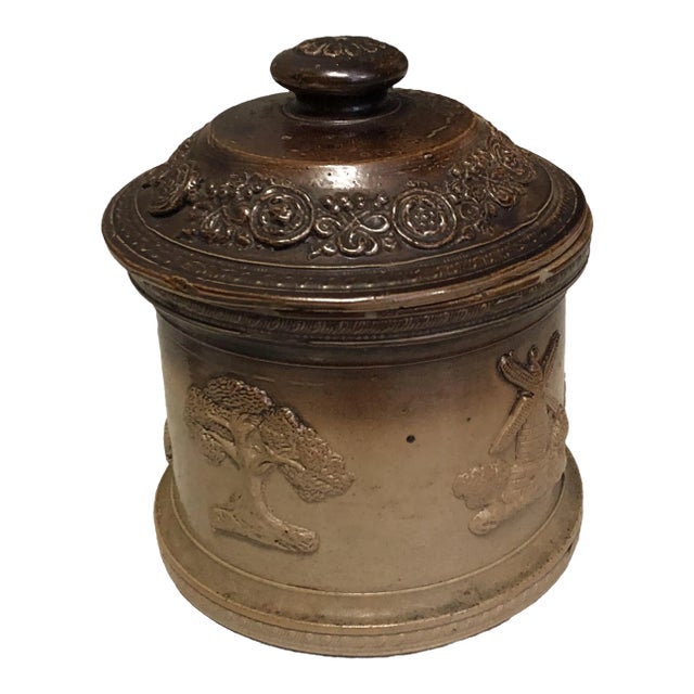 Mid 19th Century Doulton Stoneware Hunting Ware Lidded Pot For Sale