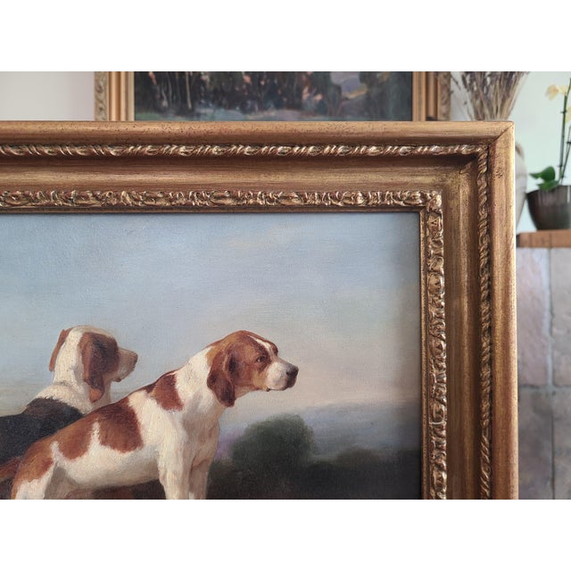 Antique 19th Century Oil Painting Portrait of Two English Pointer Dogs For Sale - Image 11 of 17