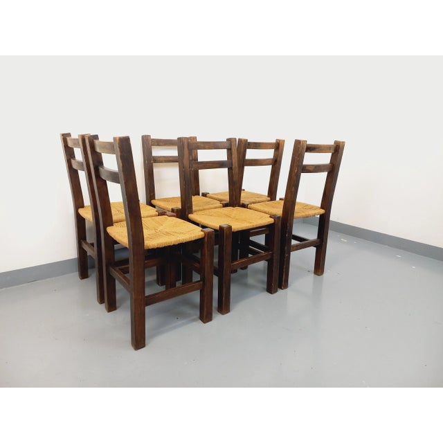 Vintage Brutalist Chairs in Oak and Straw, 1960s, Set of 6 For Sale - Image 4 of 18