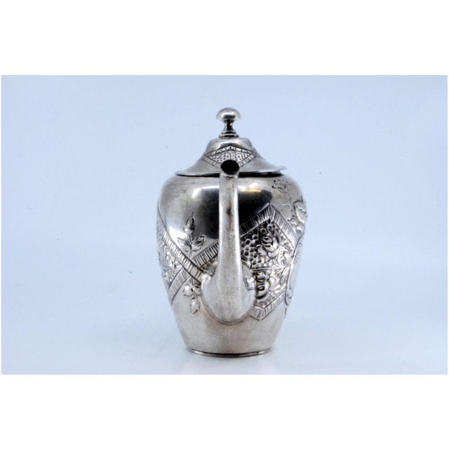 Silver Kettle with Reliefs and Removable Lid For Sale - Image 4 of 11
