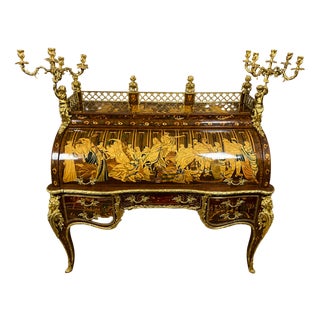 Louis XV Style Cylinder Desk in Wood Marquetry For Sale