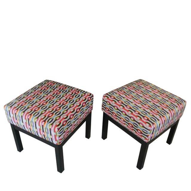 1980s Pair of Classic Low Stools in Fabric From Romo's Habanera Collection For Sale - Image 5 of 5