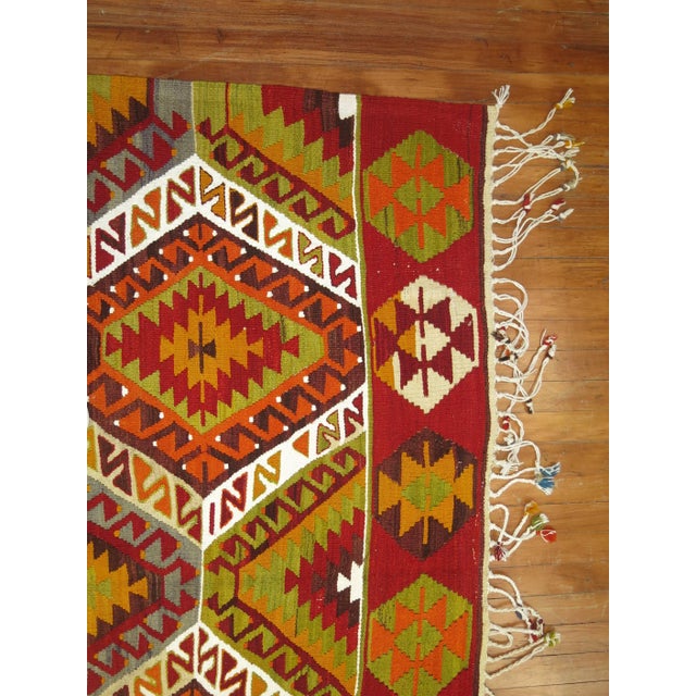 Vintage Zabihi Collection Bright Turkish Kilim Geometric Tribal Flat-Weave - 5'8" x 8'4" For Sale In New York - Image 6 of 6