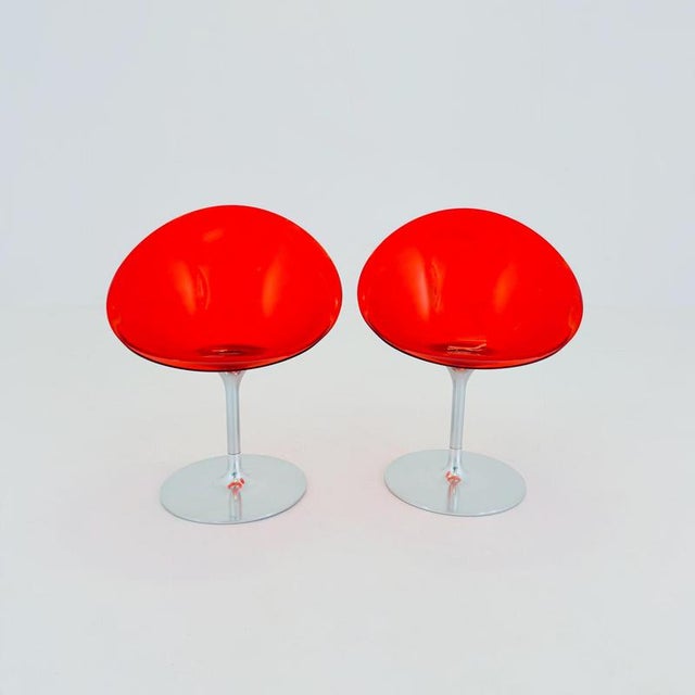 Late 20th Century Mid-Century Red Acrylic Glass Swivel Eros Lounge Chair by Philippe Starck for Kartell, Italy, 1990s For Sale - Image 5 of 16