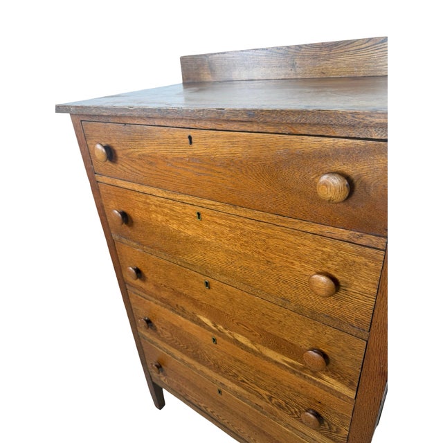 Early 20th Century Oak Five-Drawer Tall Chest of Drawers For Sale - Image 16 of 17