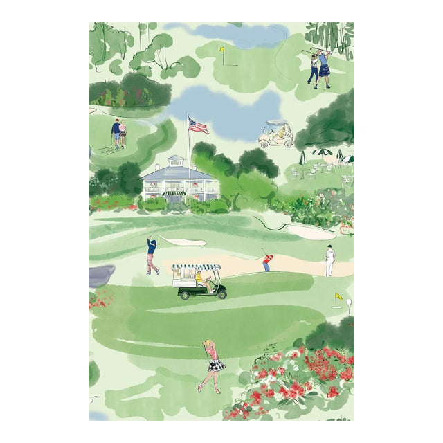 Golf Course Toile Grasscloth Wallpaper by House Party | 6 Yards For Sale