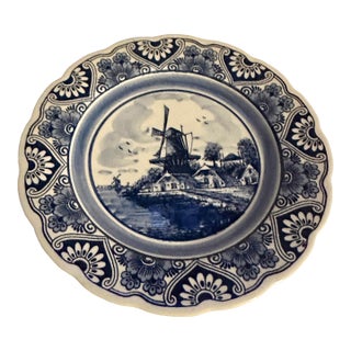 Vintage Delft Decorative Scalloped Wall Plate For Sale