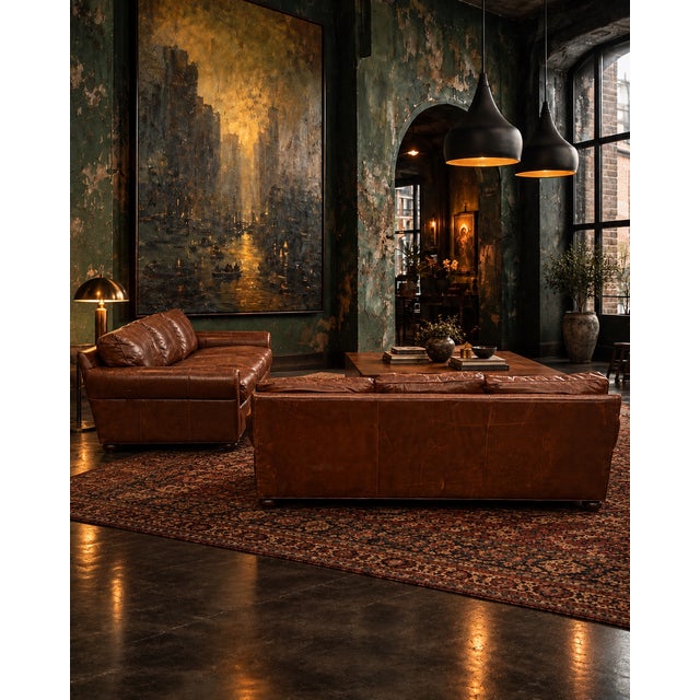 Vintage Cognac Leather 3-Seater Sofas, Pair For Sale - Image 4 of 17