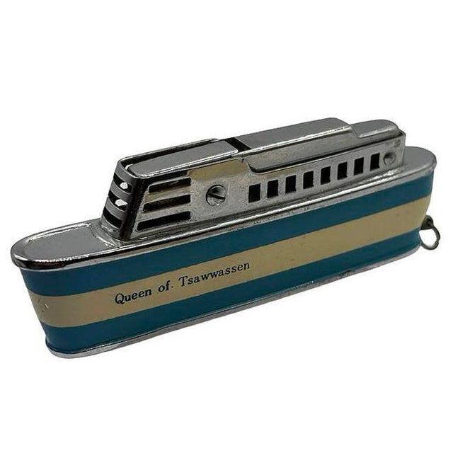 Mid-Century Novelty "Queen of Tsawwassen" Cruise Ship Enameled Lighter For Sale In Los Angeles - Image 6 of 10