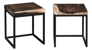 Black & Tan Petrified Wood Top Side Tables - A Pair