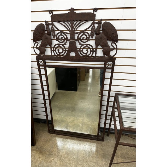 English Wrought Iron Glass Top Console Table & Mirror Set-A Pair For Sale - Image 3 of 13