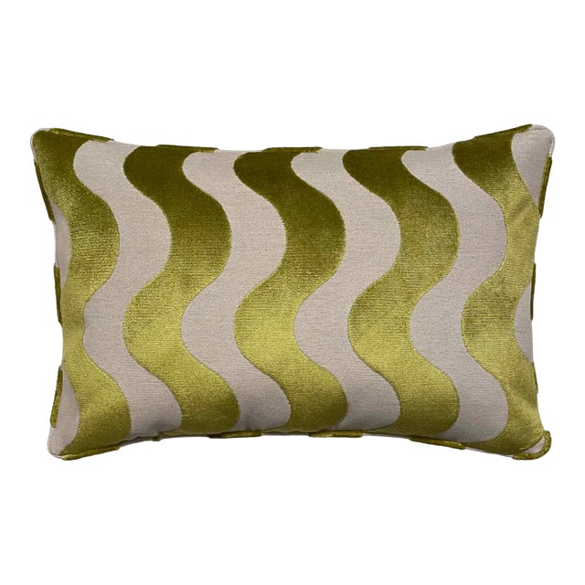 Citron Reversible Cut Velvet Wave Accent Pillow Cover and Insert For Sale